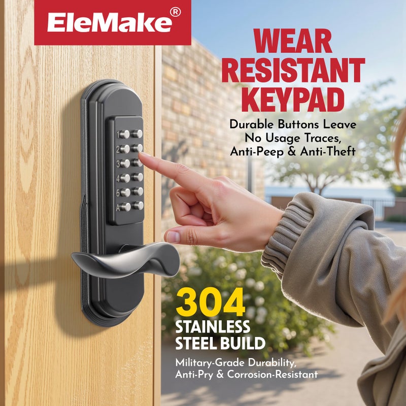 Elemake Mechanical Door Lock with Handle, Left Handed Keyless Entry Door Lock with Keypad, Combination Door Lever Lock - Not Deadbolt - Image 4